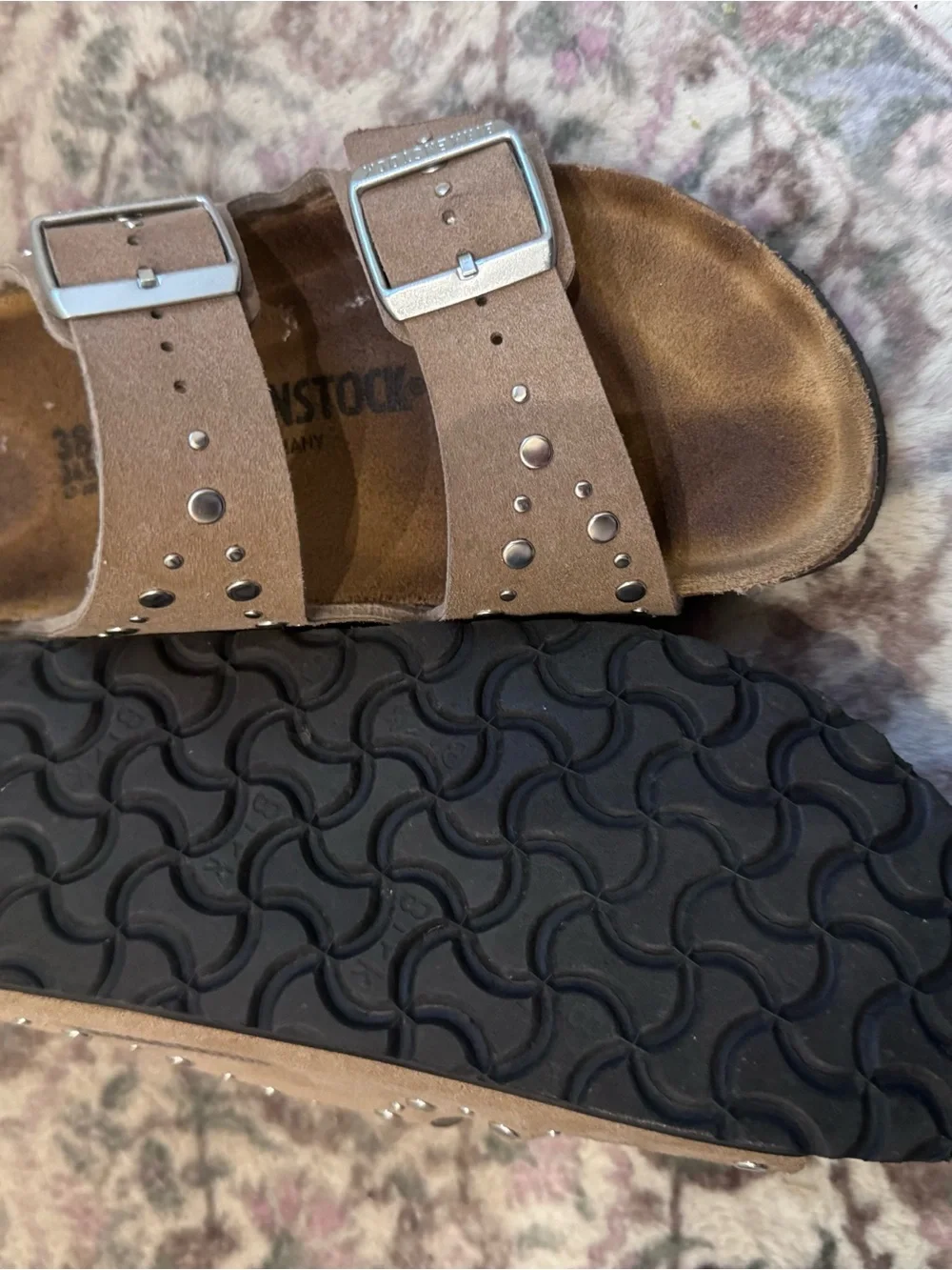 Birkenstock Arizona Taupe Studded Double Buckle Sandals